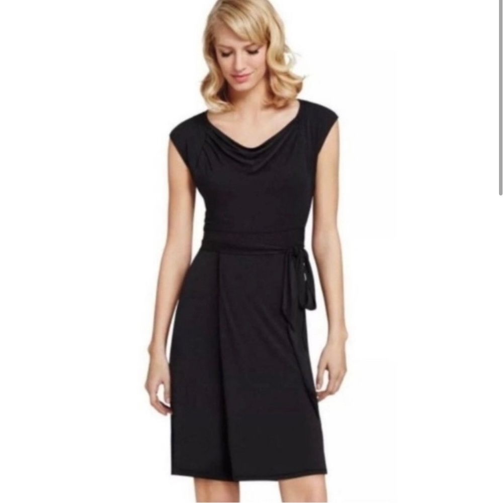 CABI WOMENS LITTLE BLACK DRESS JERSEY KNIT DRESS SIZE SMALL - RUCHE NECK